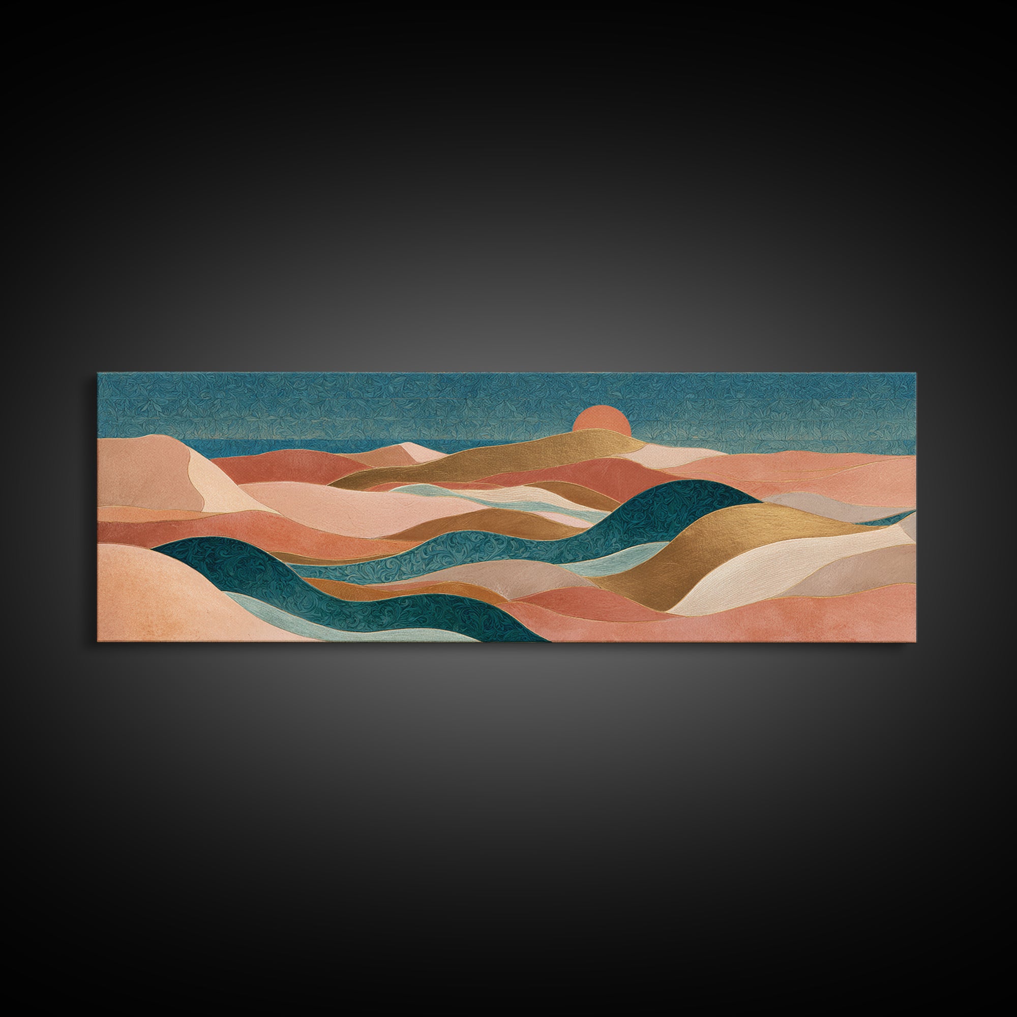 Sunrise over Rolling Dunes in Muted Peach Canvas Print, Boho Art, Wall Art Print, Living Room Decor, Fine Art, Bohemian, BOH-3x1-13