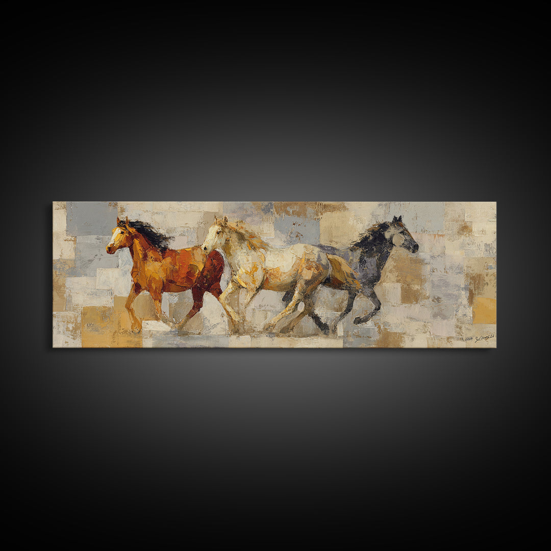 Wild Horse in Dusty Golden Light Canvas Print, Boho Art, Set of 3 Prints, Living Room Decor, Fine Art, Bohemian, BOH-3x1-24