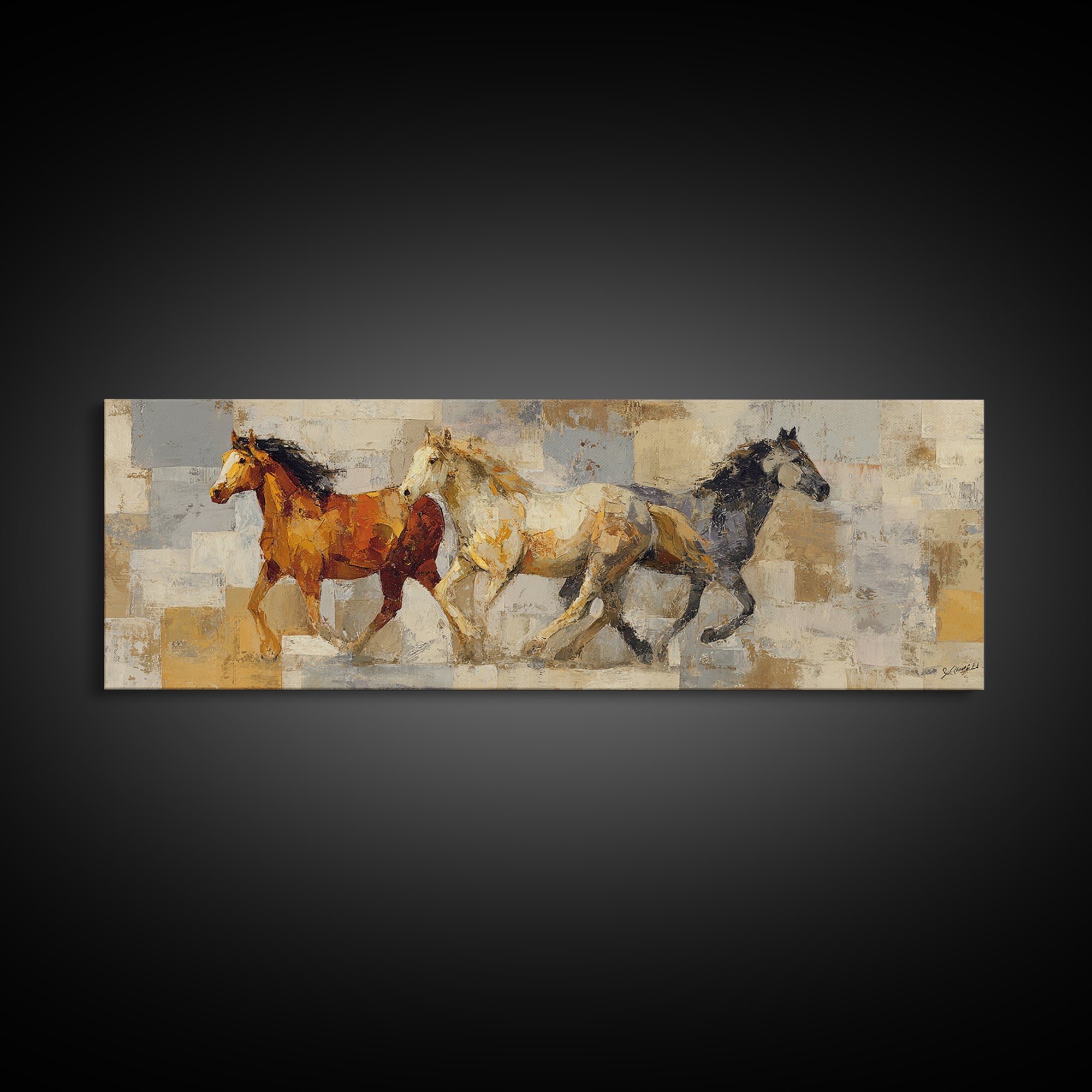 Wild Horse in Dusty Golden Light Canvas Print, Boho Art, Set of 3 Prints, Living Room Decor, Fine Art, Bohemian, BOH-3x1-24