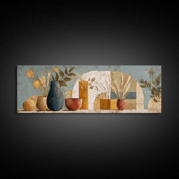 Bohemian Vase with Dried Pampas Grass Canvas Print, Boho Art, Modern Decor, Living Room Decor, Abstract Art, Bohemian, BOH-3x1-25