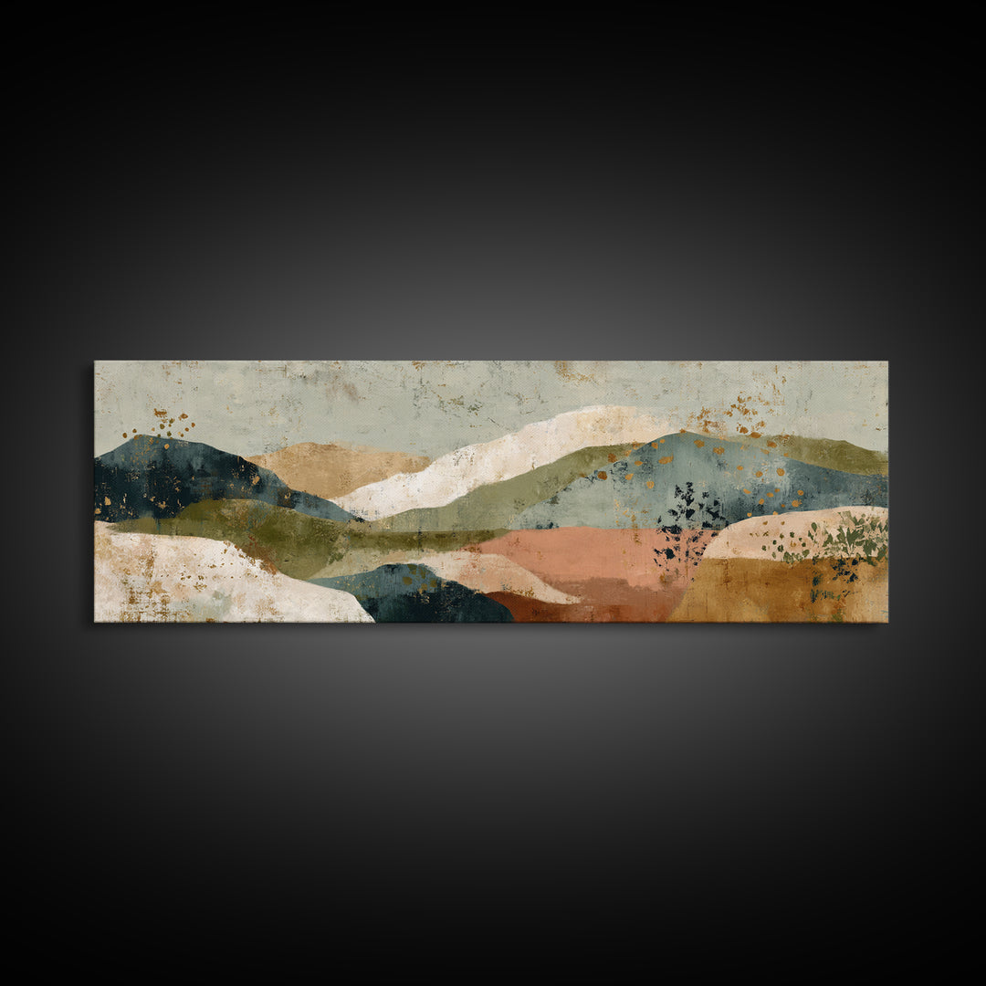 Earth Tone Mountain and River Abstraction Canvas Print, Boho Art, Luxury Decor, Living Room Decor, Fine Art, Bohemian, BOH-3x1-3