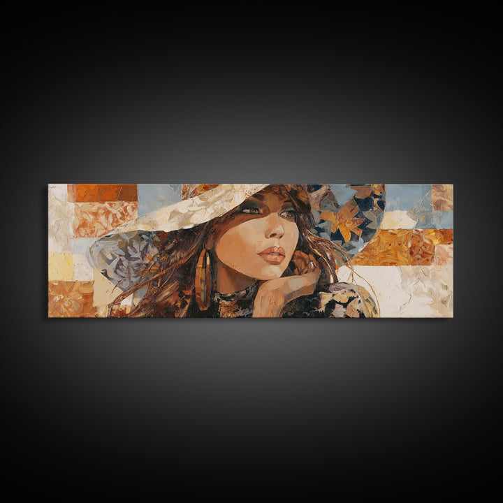 Desert Woman Portrait Canvas Print, Boho Art, Home Decor, Living Room Decor, Fine Art, Bohemian, Artwork, Wallart, Art Nouveau, BOH-3x1-31