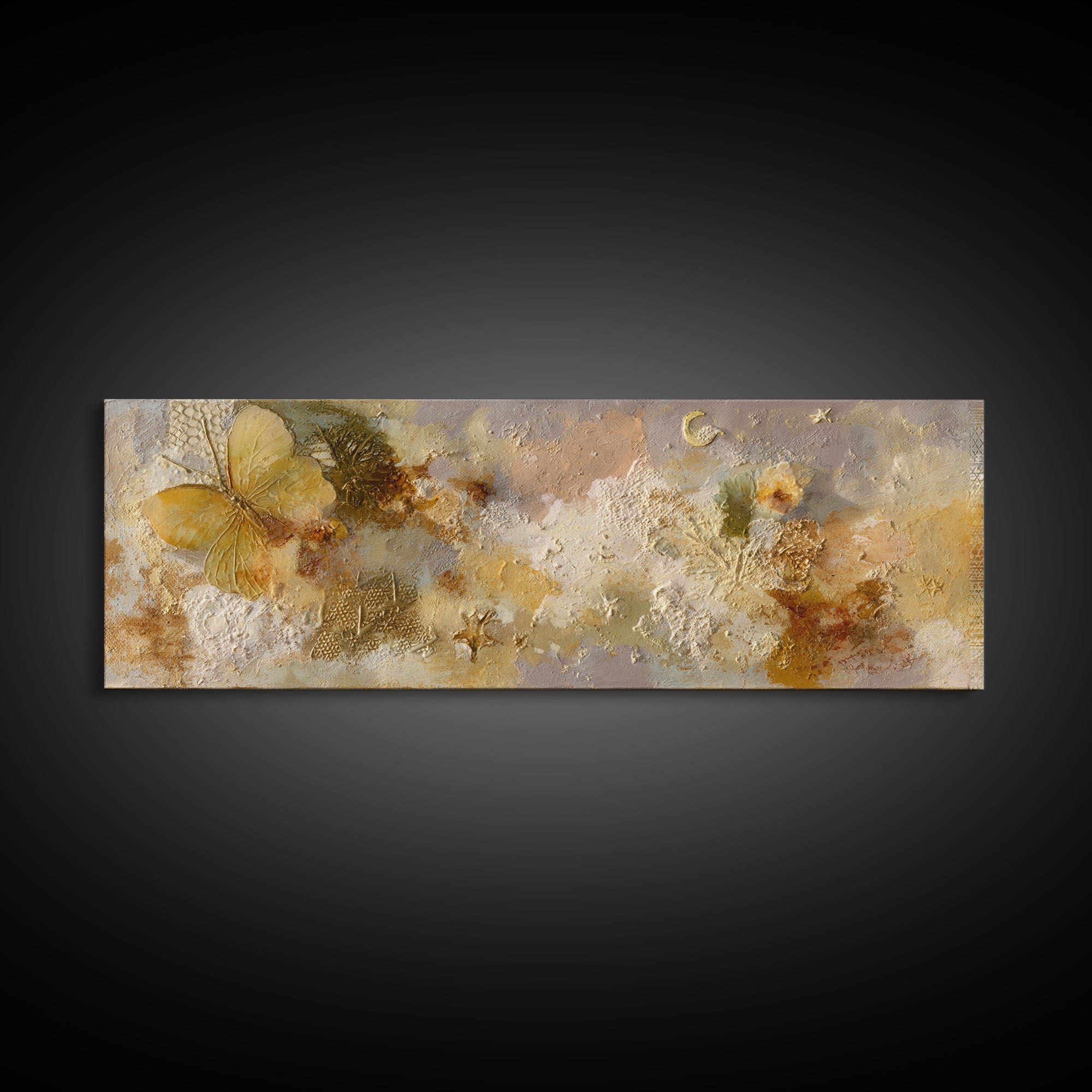 Golden Moth with Moon and Stars Canvas Print, Boho Art, Set of 3 Prints, Living Room Decor, Fine Art, Bohemian, BOH-3x1-33