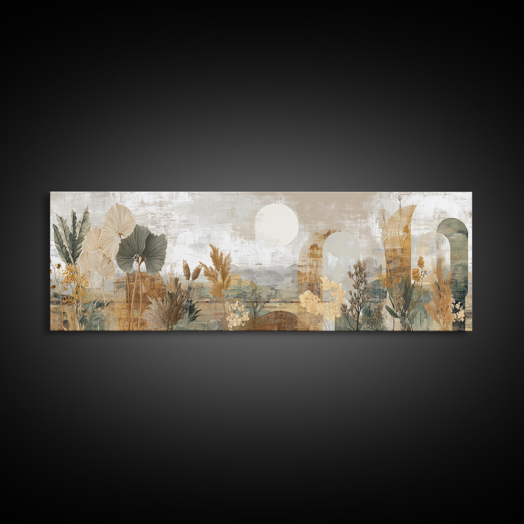 Neutral Rainbow Arches Canvas Print, Boho Art, Mid Century Modern, Living Room Decor, Abstract Art, Bohemian, Boho Wall Art, BOH-3x1-43