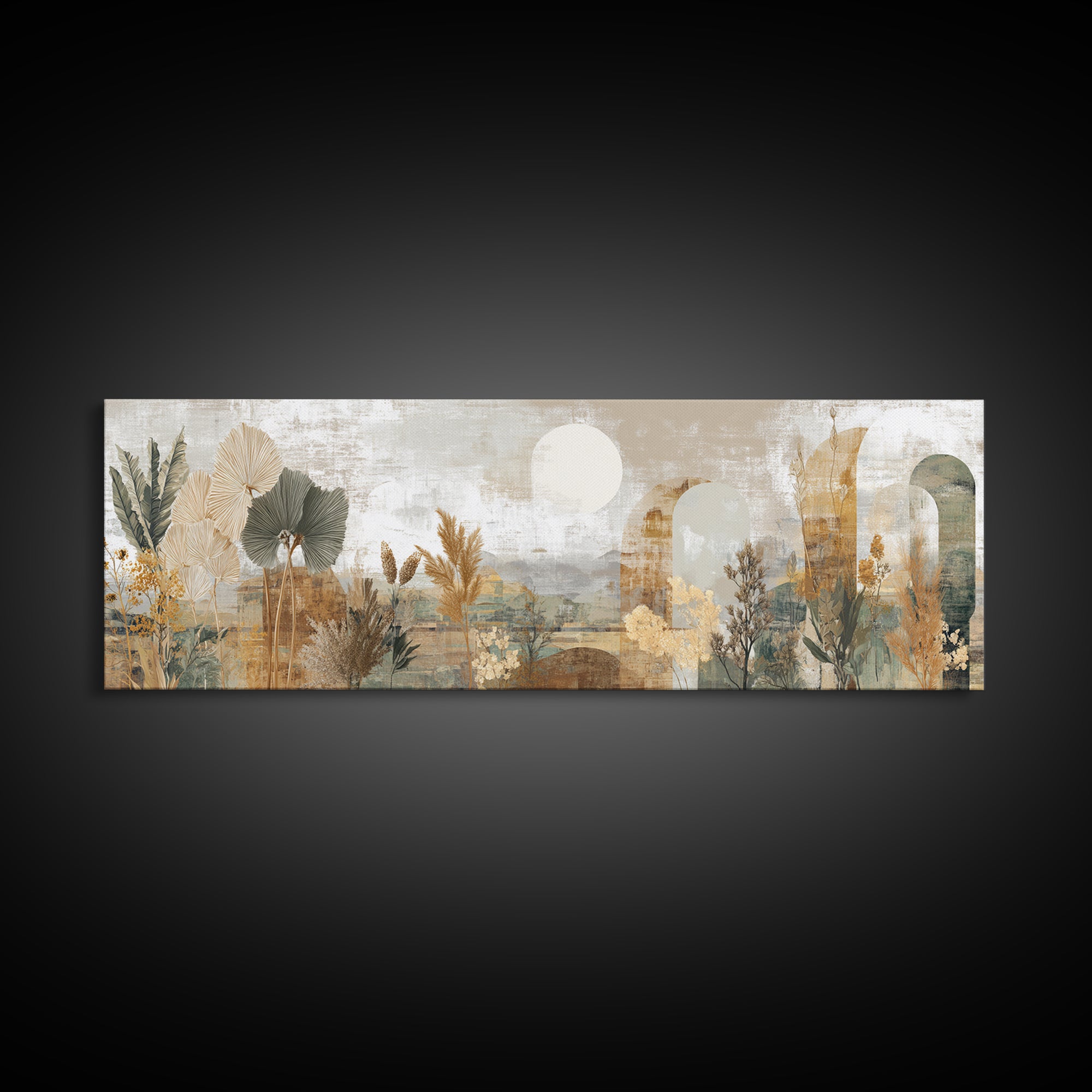 Neutral Rainbow Arches Canvas Print, Boho Art, Mid Century Modern, Living Room Decor, Abstract Art, Bohemian, Boho Wall Art, BOH-3x1-43
