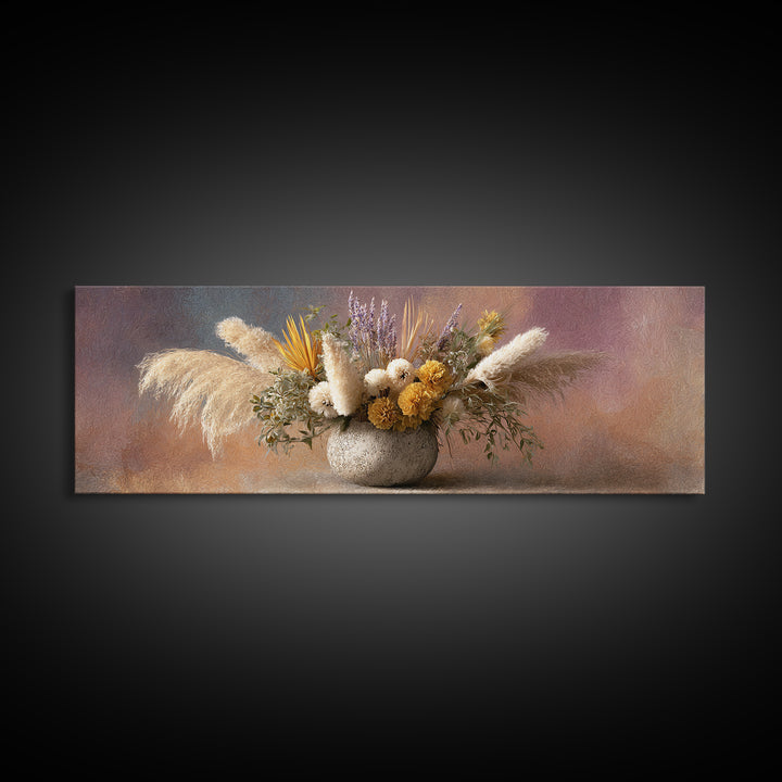 Bohemian Vase with Dried Pampas Grass Canvas Print, Boho Art, Modern Decor, Living Room Decor, Abstract Art, Bohemian, BOH-3x1-49