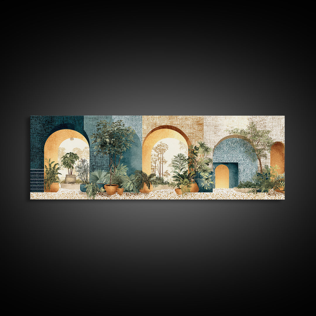 Neutral Rainbow Arches Framed Canvas Print, Boho Art, Art Nouveau, Living Room Decor, Fine Art, Bohemian, Wall Print, BOH-3x1-67