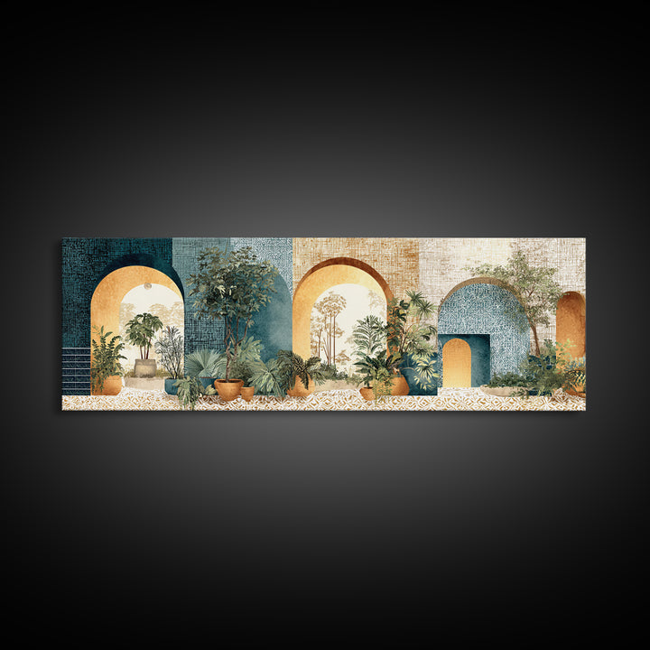 Neutral Rainbow Arches Framed Canvas Print, Boho Art, Art Nouveau, Living Room Decor, Fine Art, Bohemian, Wall Print, BOH-3x1-67
