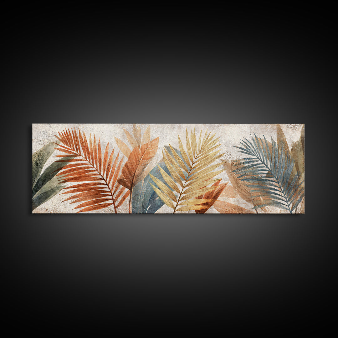 Terracotta Palm Leaves Framed Canvas Print, Boho Art, Room Decor, Living Room Decor, Fine Art, Bohemian, Printable, BOH-3x1-69