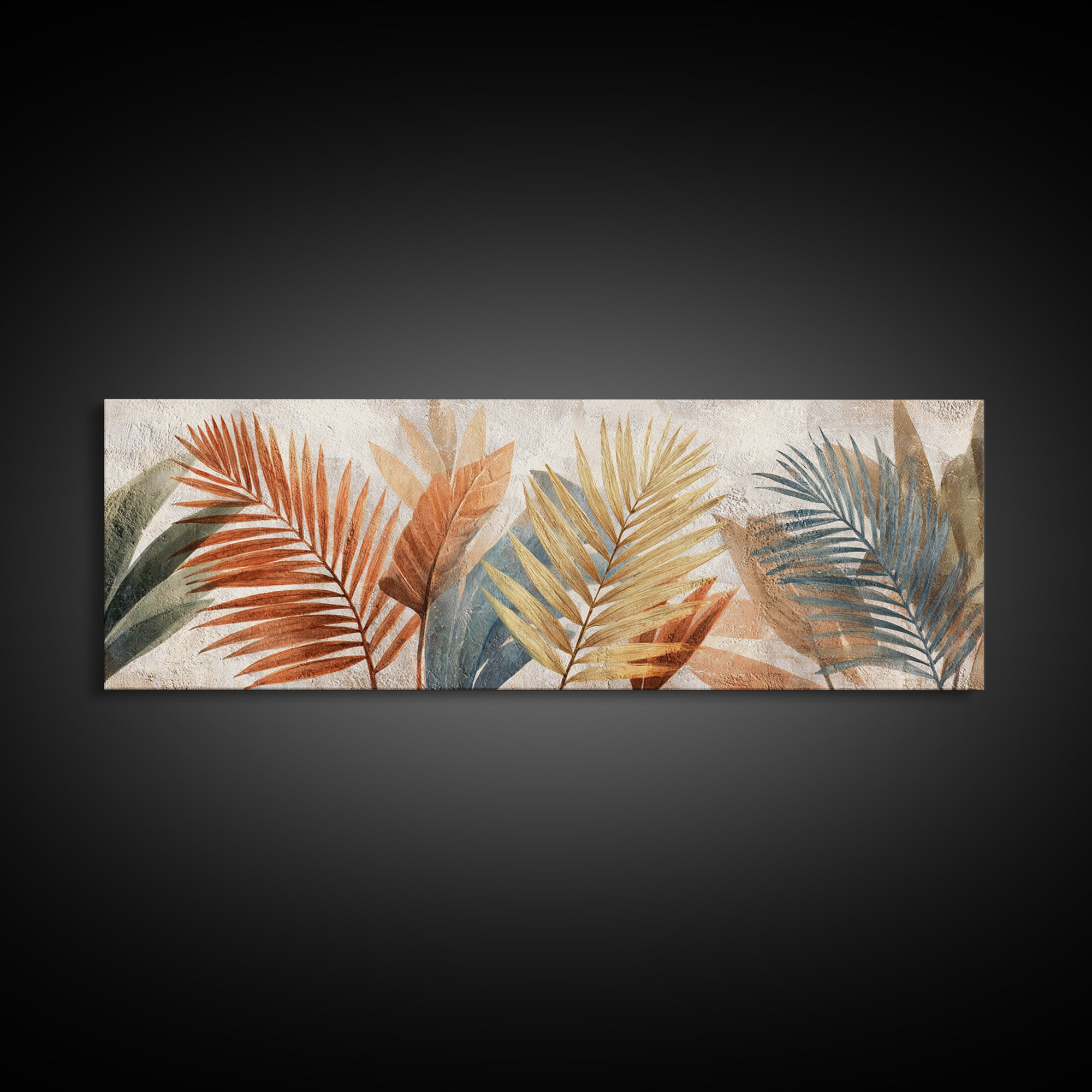 Terracotta Palm Leaves Framed Canvas Print, Boho Art, Room Decor, Living Room Decor, Fine Art, Bohemian, Printable, BOH-3x1-69