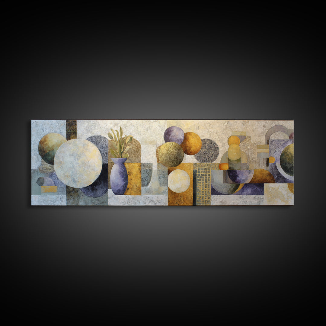 Sun and Moon Celestial Folk Motif Framed Canvas Print, Boho Art, Boho Decor, Living Room Decor, Oil Painting, Bohemian, BOH-3x1-74