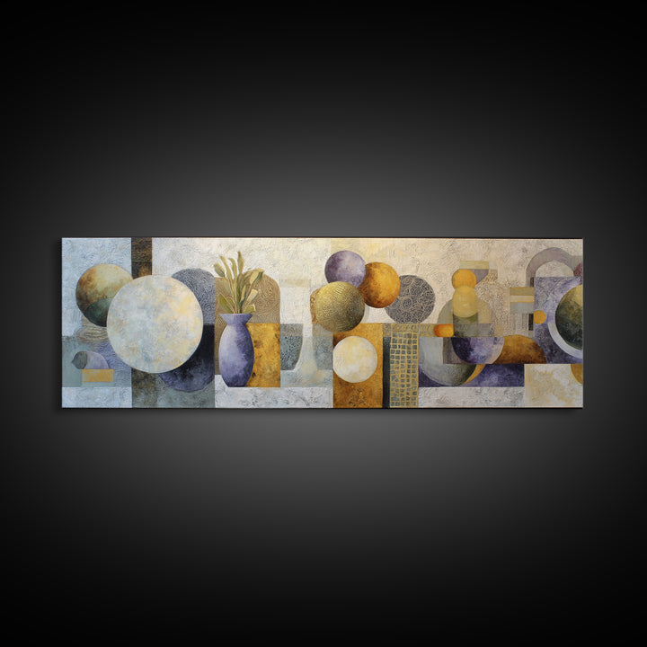 Sun and Moon Celestial Folk Motif Framed Canvas Print, Boho Art, Boho Decor, Living Room Decor, Oil Painting, Bohemian, BOH-3x1-74
