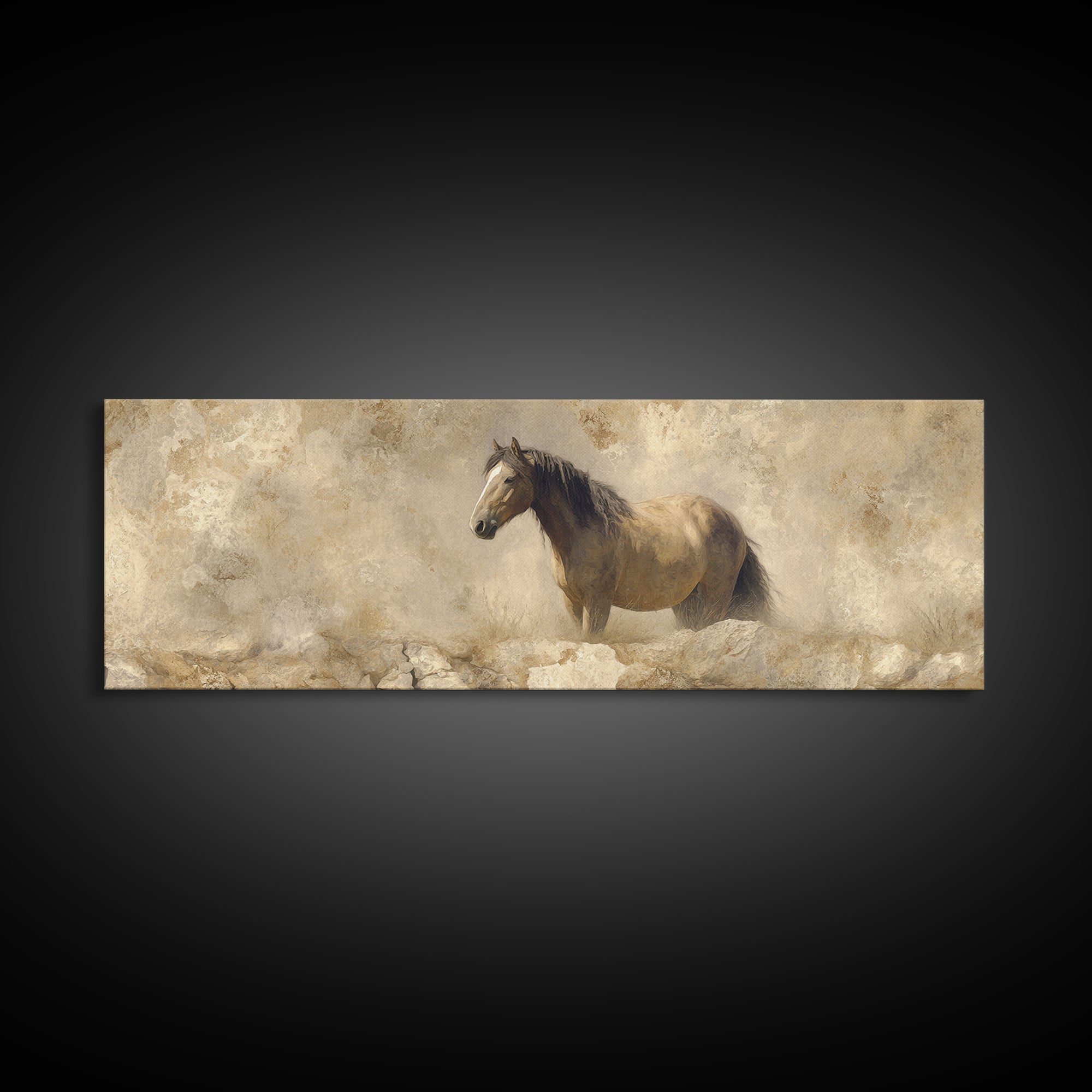 Wild Horse in Dusty Golden Light Canvas Print, Boho Art, Art Prints, Living Room Decor, Fine Art, Bohemian, Canvas Art, BOH-3x1-96