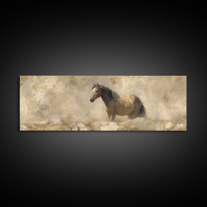 Wild Horse in Dusty Golden Light Canvas Print, Boho Art, Art Prints, Living Room Decor, Fine Art, Bohemian, Canvas Art, BOH-3x1-96