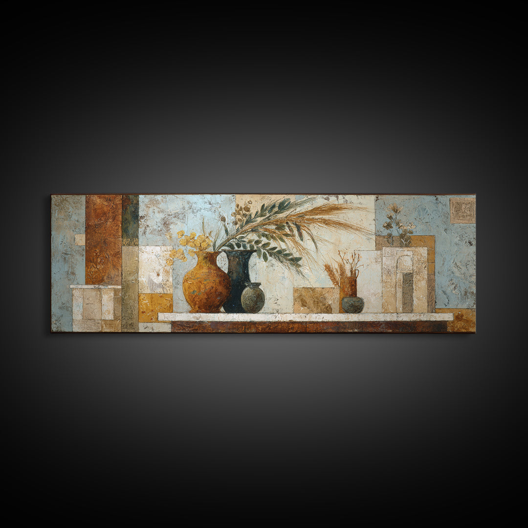 Bohemian Vase with Dried Pampas Grass Canvas Print, Boho Art, Art, Living Room Decor, Watercolor Art, Bohemian, Wallart, BOH-3x1-97
