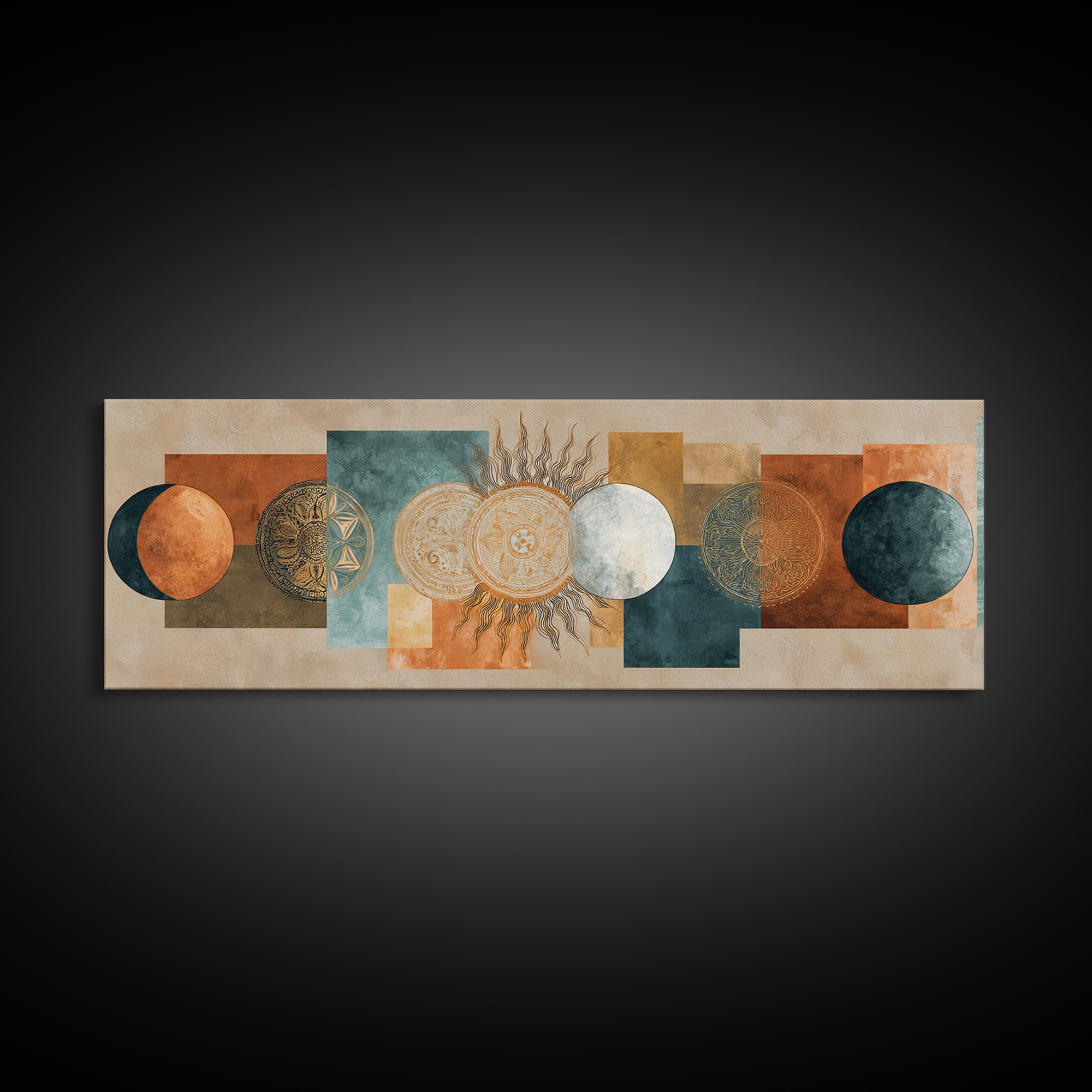 Sun and Moon Celestial Folk Motif Canvas Print, Boho Art, Neutral Decor, Living Room Decor, Fine Art, Bohemian, Wall Decor, BOH-3x1-98