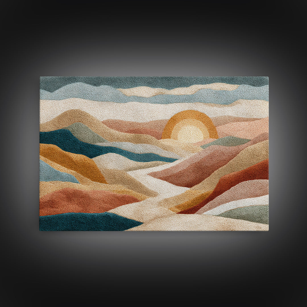 Sunrise over Rolling Dunes in Muted Peach Canvas Print, Boho Art, Wall Print, Living Room Decor, Bohemian, Minimalist Decor, BOH-3x2-1
