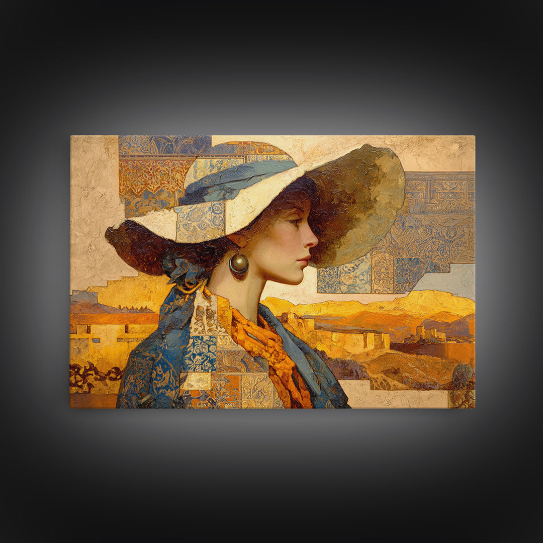 Desert Woman Portrait Framed Canvas Print, Boho Art, Prints, Living Room Decor, Fine Art, Bohemian, Abstract Art, Canvas Art, BOH-3x2-19