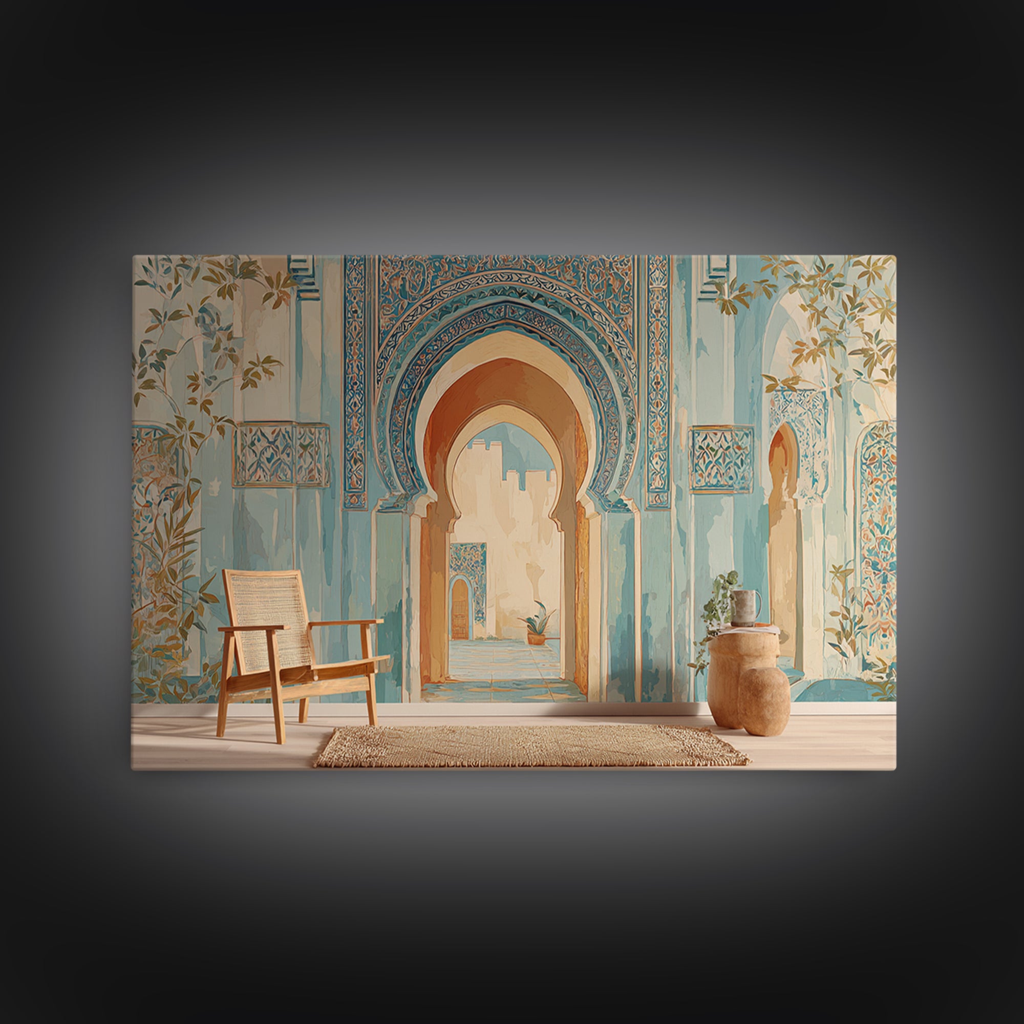 Hand Painted Moroccan Arch Framed Canvas Print, Boho Art, Room Decor, Living Room Decor, Fine Art, Bohemian, Printable, BOH-3x2-23