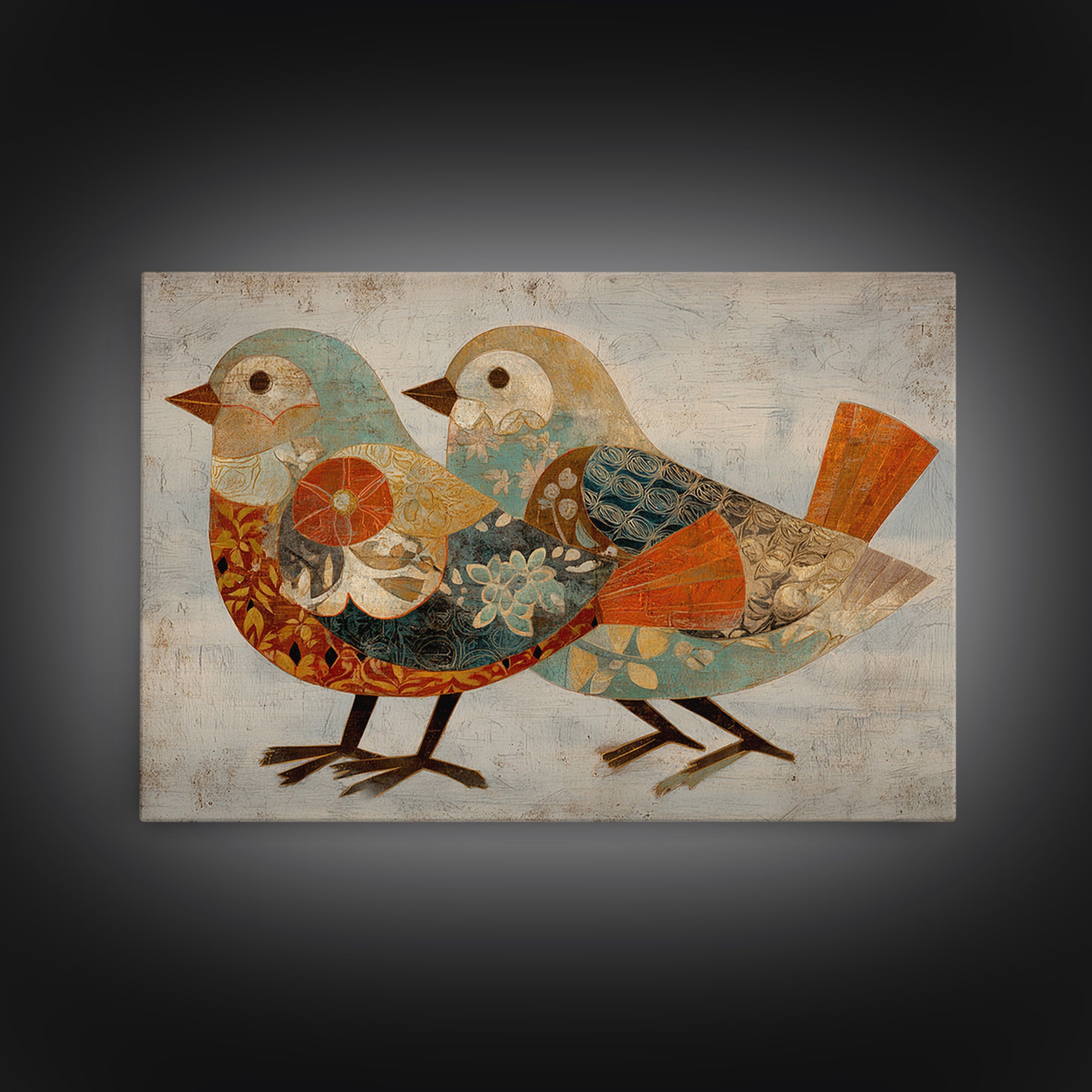 Boho Bird Pair Framed Canvas Print, Boho Art, Statement Artwork, Living Room Decor, Fine Art, Bohemian, Art Prints, Digital Art, BOH-3x2-24