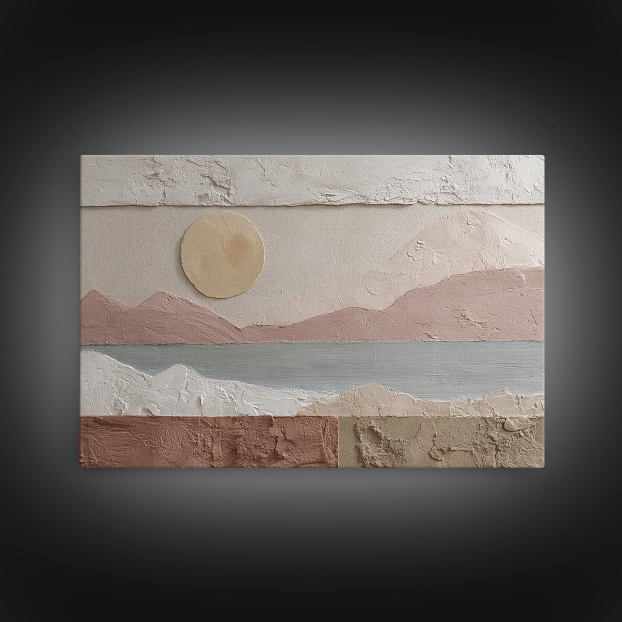 Sunrise over Rolling Dunes in Muted Peach Framed Canvas Print, Boho Art, Fine Art Print, Living Room Decor, Abstract Art, BOH-3x2-25