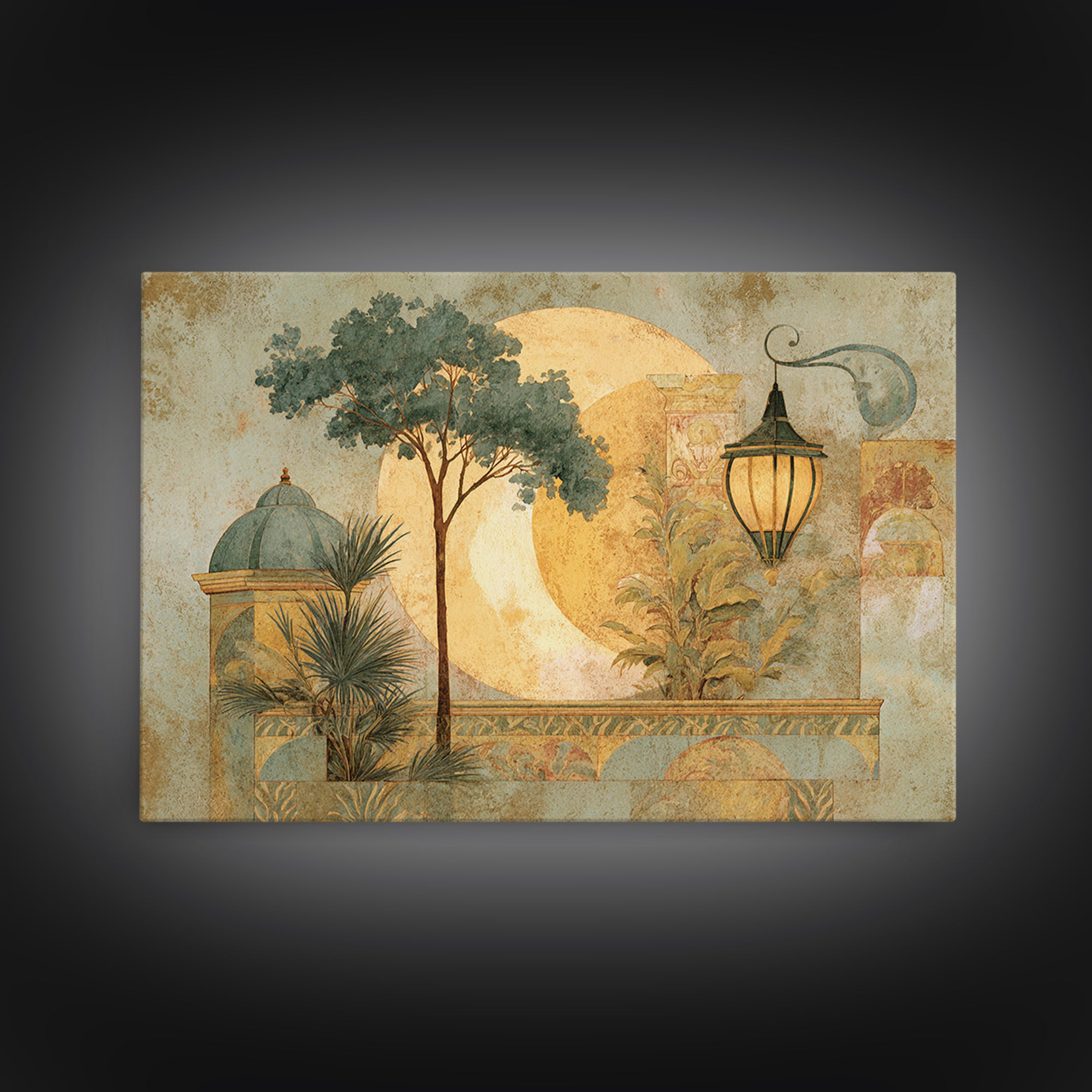 Sage Green Eucalyptus and Crescent Moon Framed Canvas Print, Boho Art, Wall Art, Living Room Decor, Fine Art, Bohemian, BOH-3x2-27