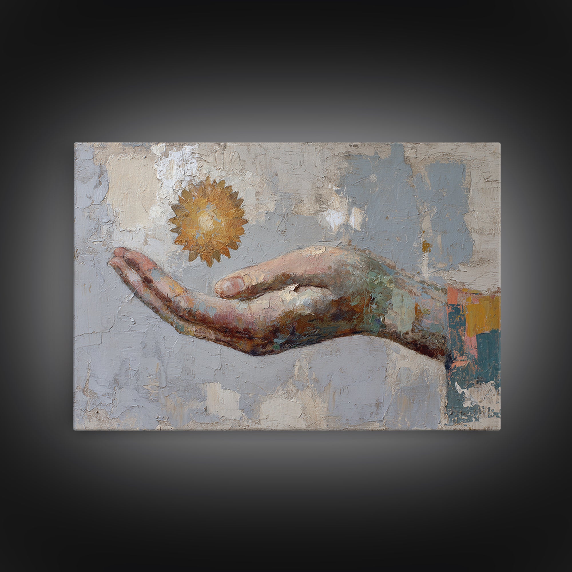 Mystic Hand Holding a Tiny Sun Canvas Print, Boho Art, Set of 3 Prints, Living Room Decor, Watercolor Art, Bohemian, BOH-3x2-34
