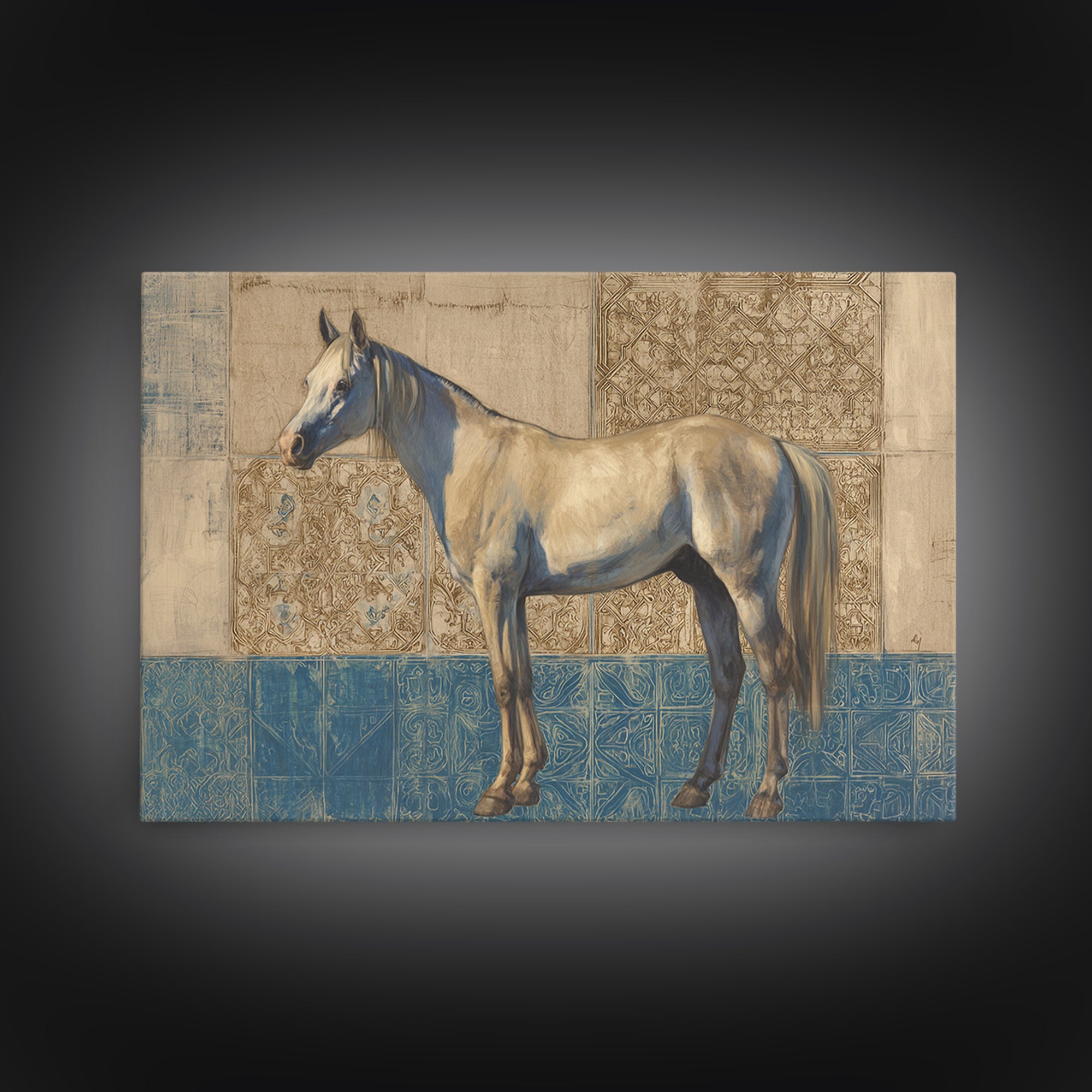 Wild Horse in Dusty Golden Light Framed Canvas Print, Boho Art, Room Decor, Living Room Decor, Fine Art, Bohemian, Printable, BOH-3x2-36