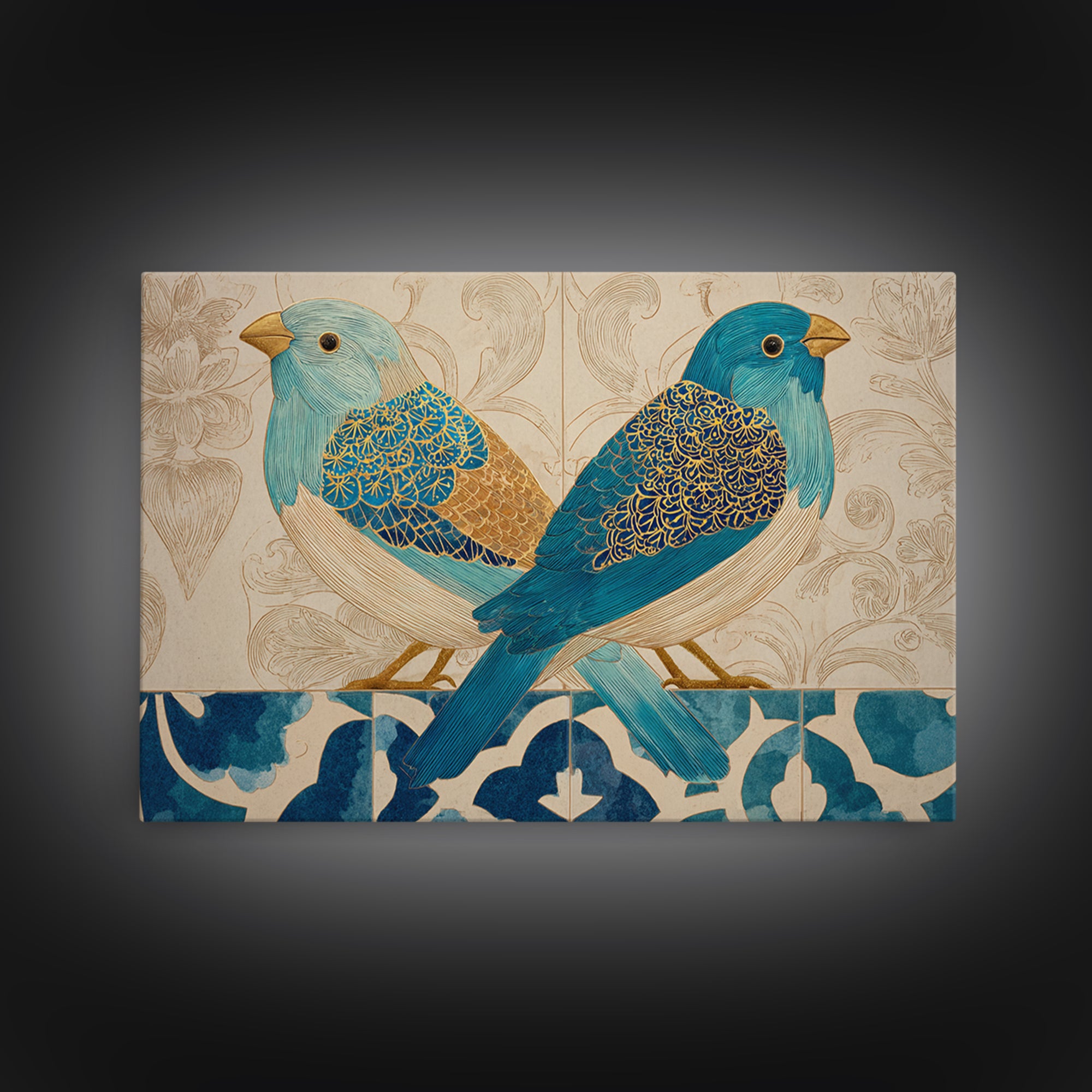 Boho Bird Pair Canvas Print, Boho Art, Minimalist Decor, Living Room Decor, Fine Art, Bohemian, Digital Wall Art, Art Deco, BOH-3x2-48