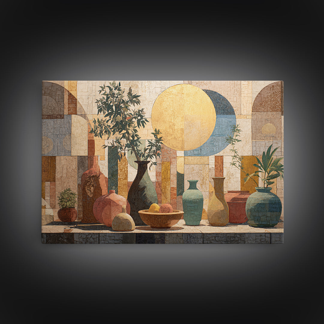 Moon Phases Above Botanical Silhouettes Canvas Print, Boho Art, Wall Print, Living Room Decor, Oil Painting, Bohemian, BOH-3x2-54
