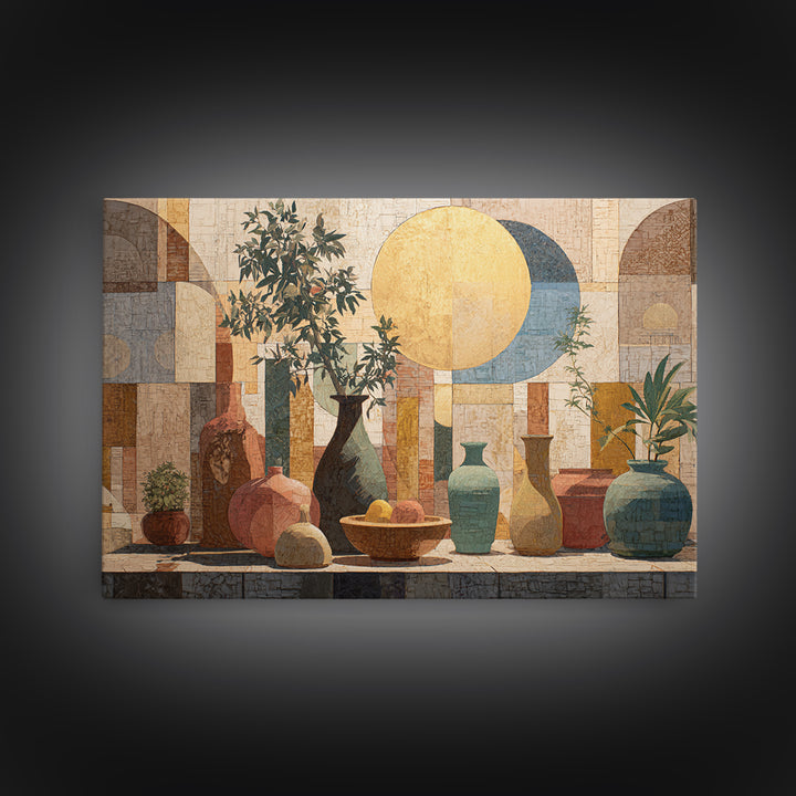Moon Phases Above Botanical Silhouettes Canvas Print, Boho Art, Wall Print, Living Room Decor, Oil Painting, Bohemian, BOH-3x2-54