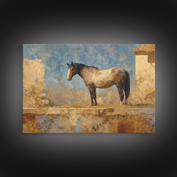 Wild Horse in Dusty Golden Light Framed Canvas Print, Boho Art, Digital Art, Living Room Decor, Bohemian, Printable Art, BOH-3x2-60