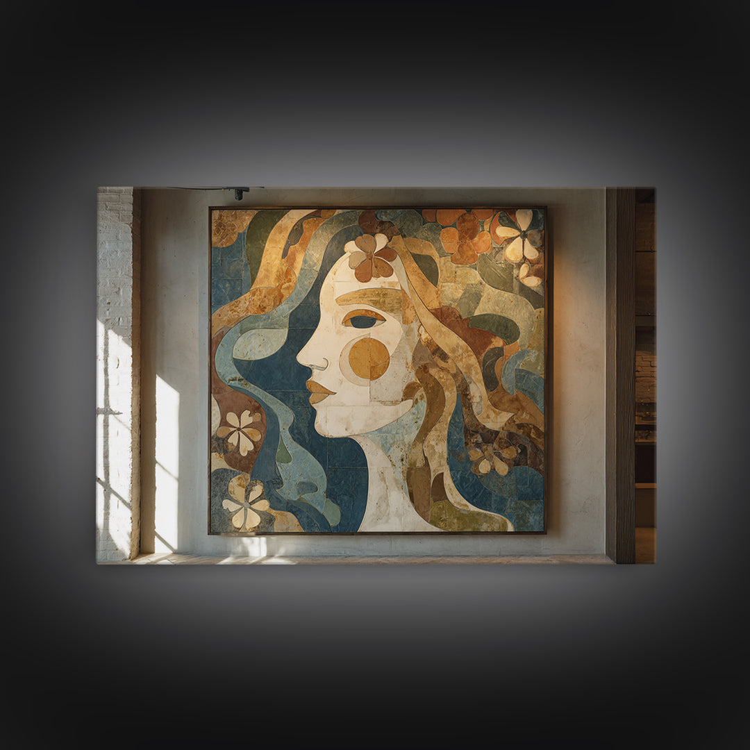 Abstract Female Face Framed Canvas Print, Boho Art, Gallery Decor, Living Room Decor, Fine Art, Bohemian, Home Decor, BOH-3x2-8