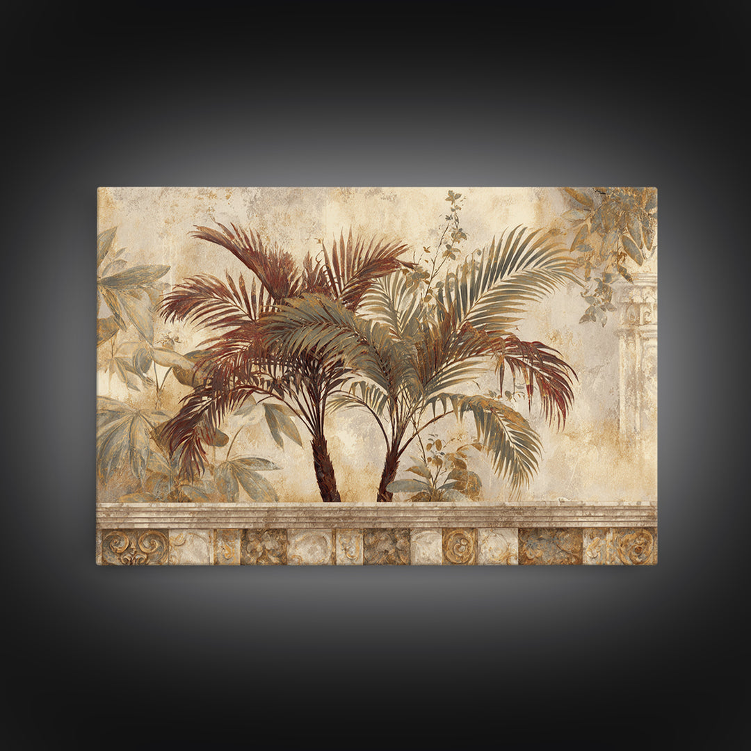 Terracotta Palm Leaves Framed Canvas Print, Boho Art, Contemporary Art, Living Room Decor, Fine Art, Bohemian, Art Deco, BOH-3x2-81