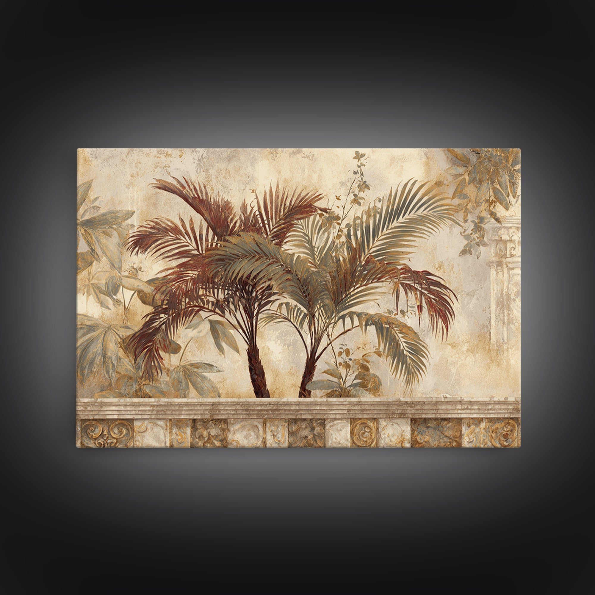 Terracotta Palm Leaves Framed Canvas Print, Boho Art, Contemporary Art, Living Room Decor, Fine Art, Bohemian, Art Deco, BOH-3x2-81