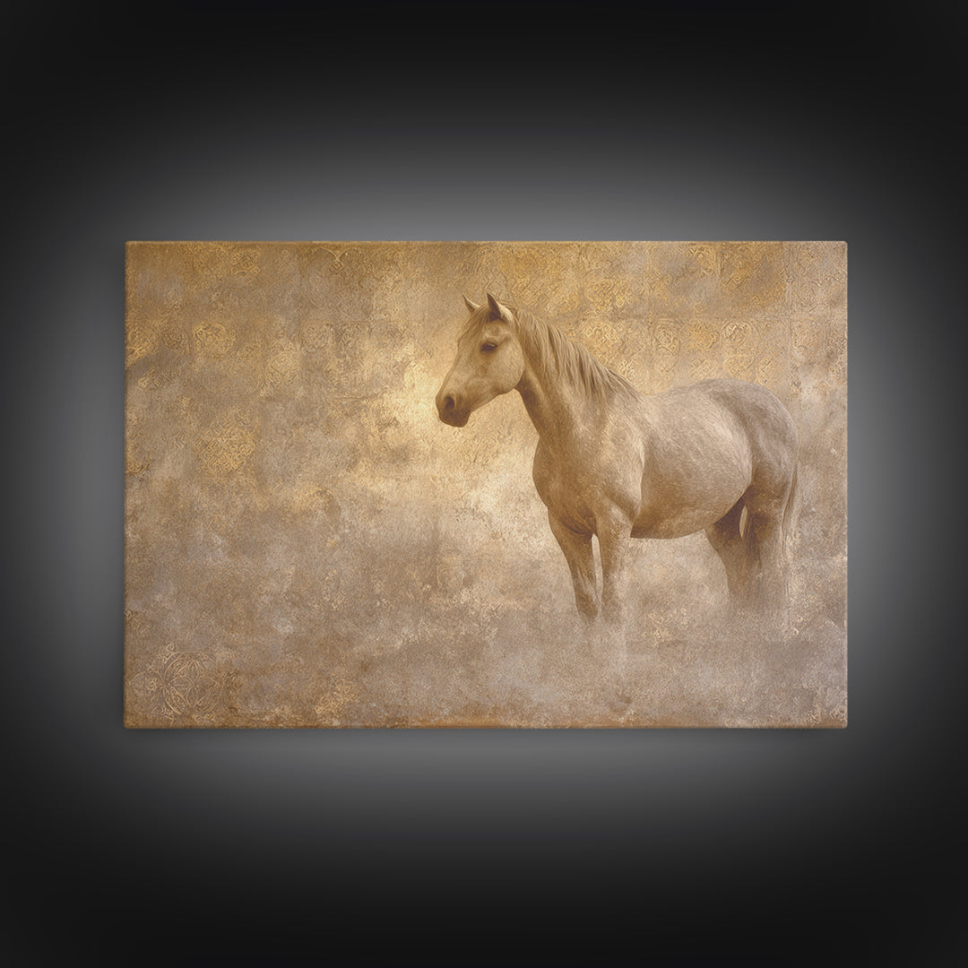 Wild Horse in Dusty Golden Light Canvas Print, Boho Art, Art Deco, Living Room Decor, Fine Art, Bohemian, Modern Wall Art, BOH-3x2-84