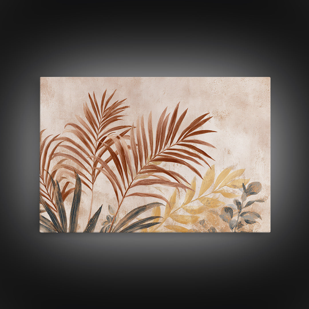 Terracotta Palm Leaves Framed Canvas Print, Boho Art, Wall Art Set, Living Room Decor, Fine Art, Bohemian, Home Decor, BOH-3x2-9