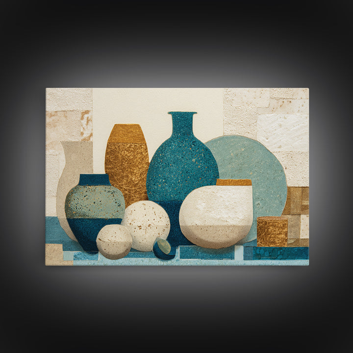 Abstract Clay Shapes Framed Canvas Print, Boho Art, Wallart, Living Room Decor, Abstract Art, Bohemian, Living Room Wall Art, BOH-3x2-92