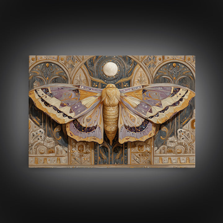 Golden Moth with Moon and Stars Canvas Print, Boho Art, Art, Living Room Decor, Fine Art, Bohemian, Wallart, Art Nouveau, BOH-3x2-93