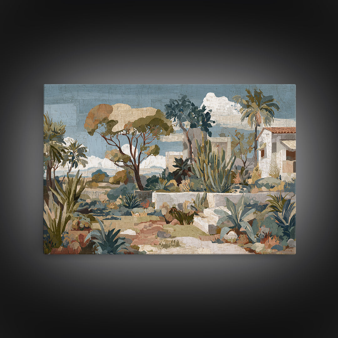 Warm Neutral Cactus Garden Illustration Canvas Print, Boho Art, Neutral Decor, Living Room Decor, Fine Art, Bohemian, BOH-3x2-94