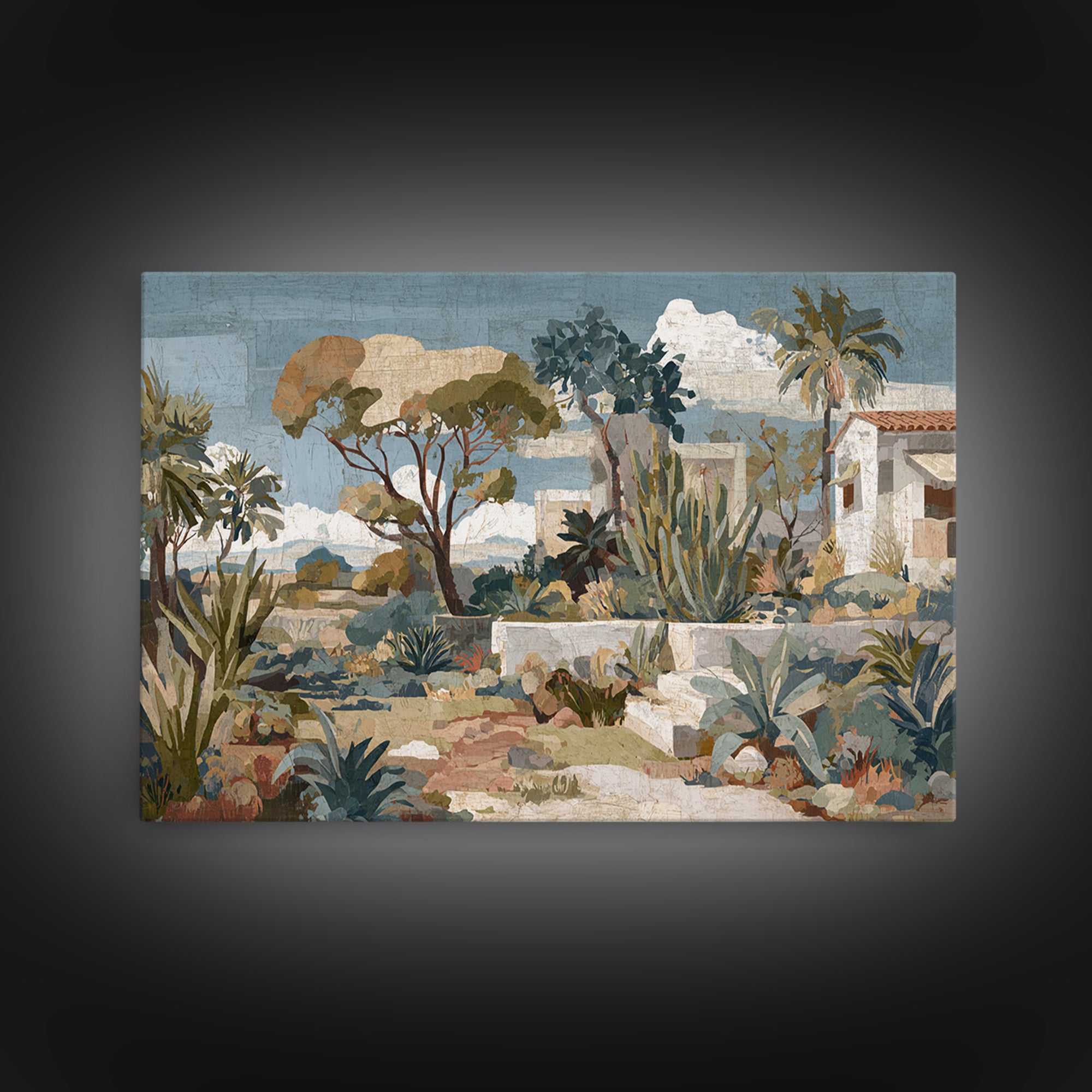 Warm Neutral Cactus Garden Illustration Canvas Print, Boho Art, Neutral Decor, Living Room Decor, Fine Art, Bohemian, BOH-3x2-94