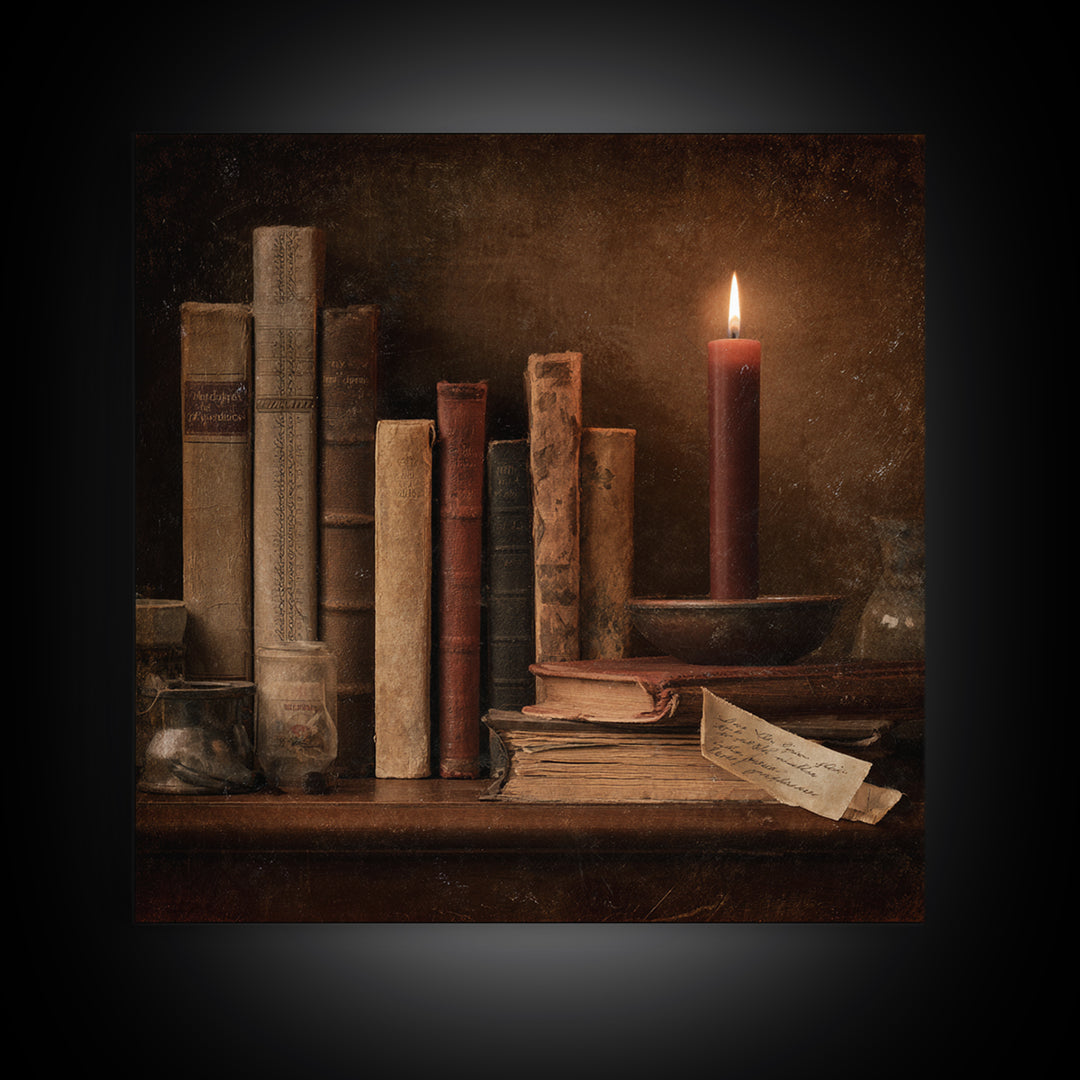 Dark Academia Candle and Book Still Life Canvas Print, Bookstore Art, Feminine Wall Art, Bookstore Decor, Literary, Art Print, BOO-1x1-58