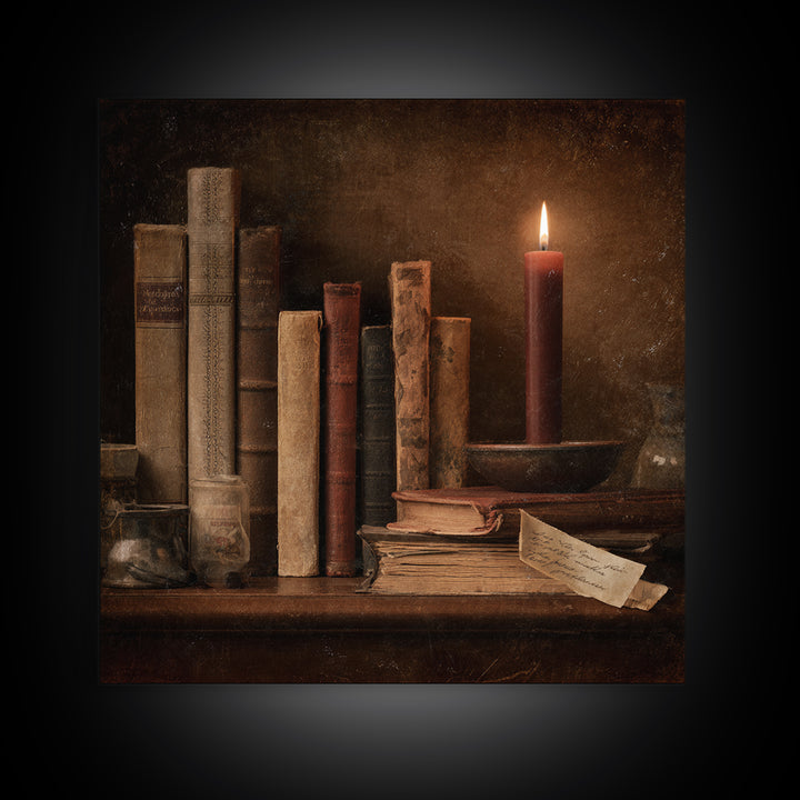 Dark Academia Candle and Book Still Life Canvas Print, Bookstore Art, Feminine Wall Art, Bookstore Decor, Literary, Art Print, BOO-1x1-58