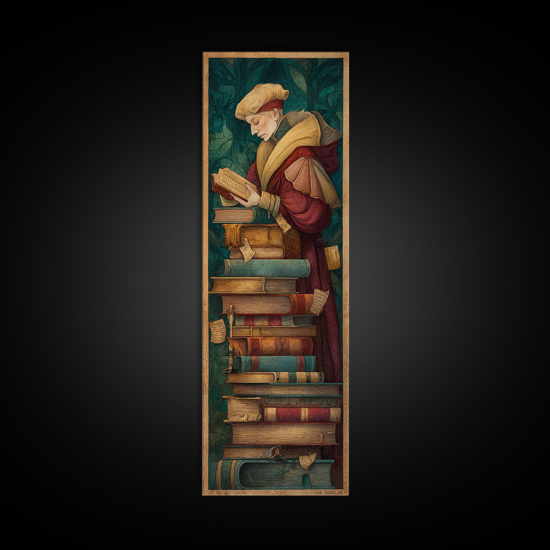 Renaissance Scholar Portrait Canvas Print, Bookstore Art, Home Decor, Bookstore Decor, Fine Art, Literary, Vertical Wall Art, BOO-1x3-35