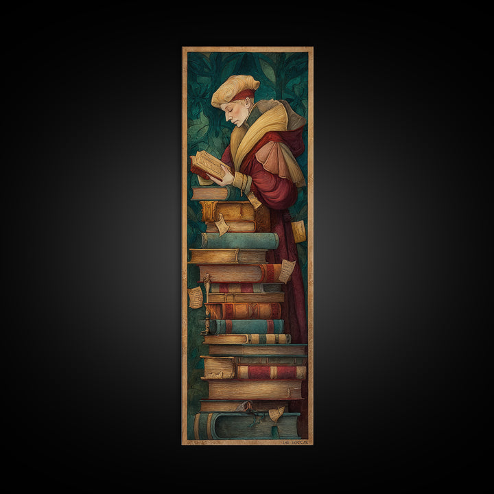 Renaissance Scholar Portrait Canvas Print, Bookstore Art, Home Decor, Bookstore Decor, Fine Art, Literary, Vertical Wall Art, BOO-1x3-35