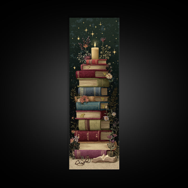 Moonlit Book with Tiny Stars Rising Framed Canvas Print, Bookstore Art, Modern Decor, Bookstore Decor, Fine Art, Literary, BOO-1x3-4