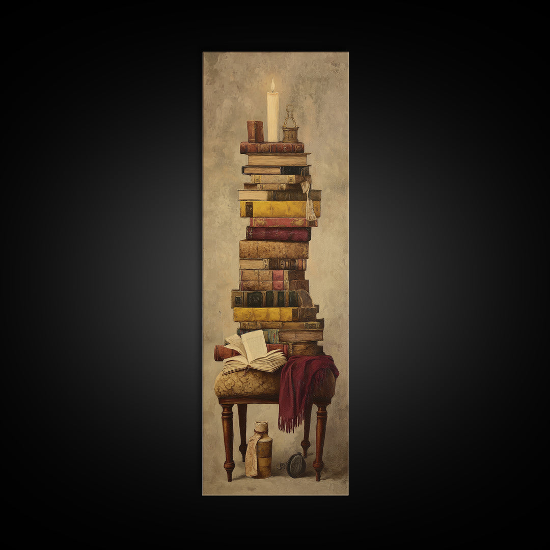 Cozy Reading Chair Still Life Without Room Canvas Print, Bookstore Art, Reading Nook Decor, Bookstore Decor, Fine Art, Literary, BOO-1x3-41