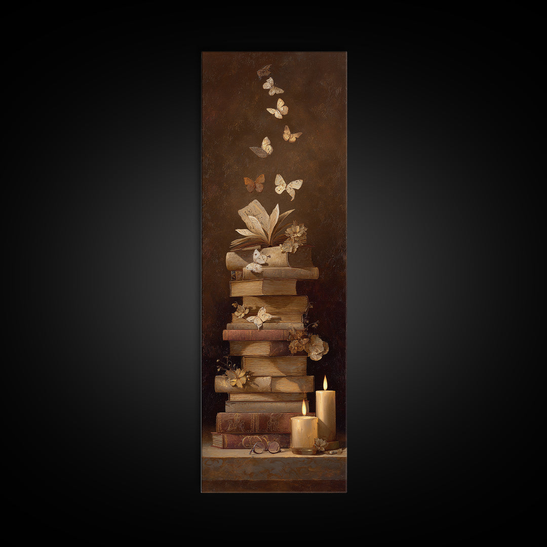 Open Book Releasing Painted Butterflies Canvas Print, Bookstore Art, Whimsical Art, Bookstore Decor, Fine Art, Literary, BOO-1x3-88
