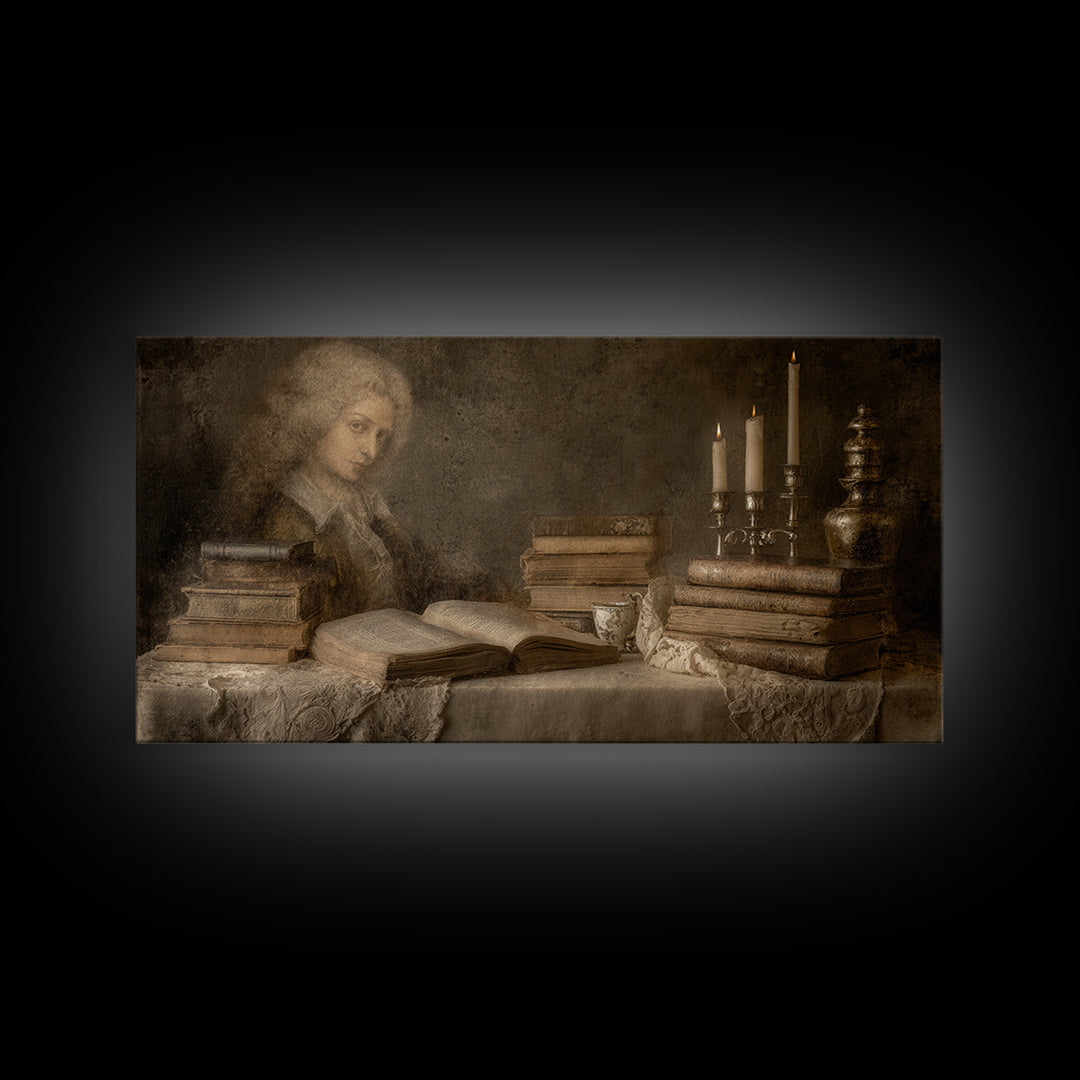 Renaissance Scholar Portrait Framed Canvas Print, Bookstore Art, Reading Poster, Bookstore Decor, Fine Art, Literary, BOO-2x1-67
