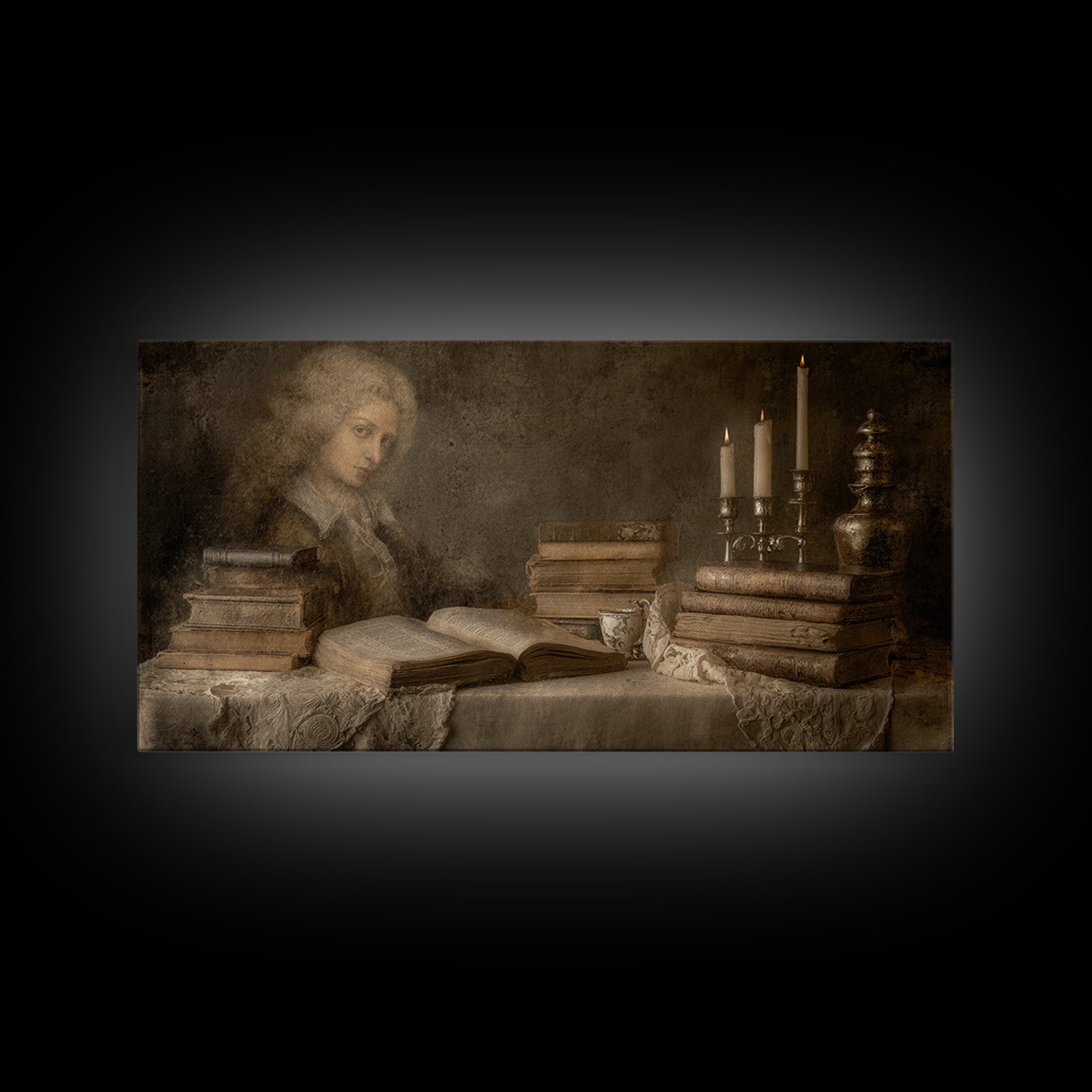 Renaissance Scholar Portrait Framed Canvas Print, Bookstore Art, Reading Poster, Bookstore Decor, Fine Art, Literary, BOO-2x1-67